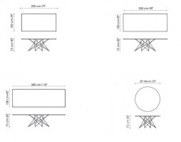 Octa table dimensions - 200cm, 250cm, 300cm fixed and 140cm round